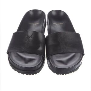 Authentic, MINT condition Saint Laurent black slide sandals.